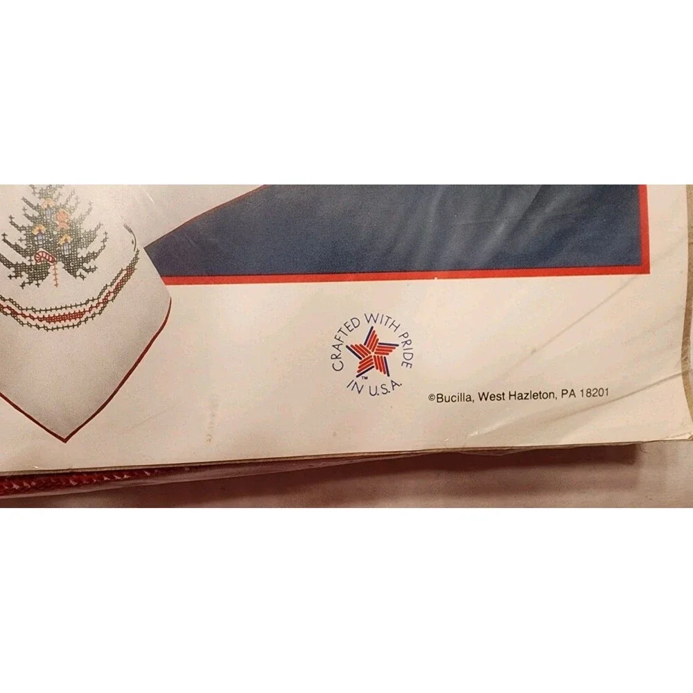 Bucilla Stamped Cross stitch Kit 60” Round Tablecloth Holiday Tree 82650 New Vtg